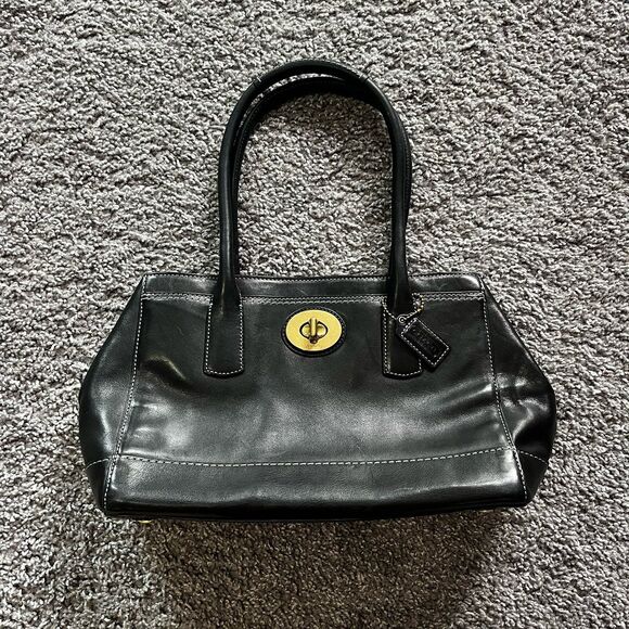 Vintage Coach Madeline Top Handle Satchel Handbag Black Leather 12482 - Picture 1 of 11